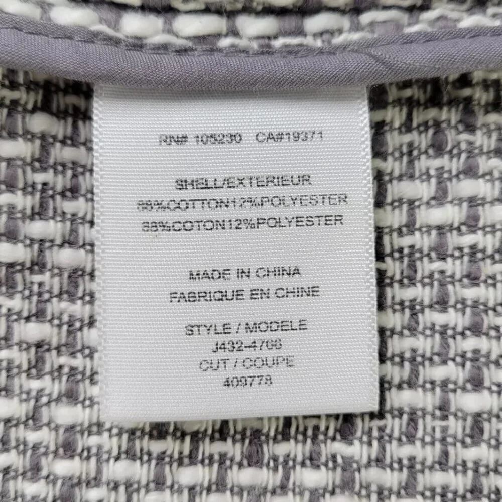 Joie Blazer Size S Gray White Tweed Zip Front Sleeve Fringe Trim Zipper Cuffs